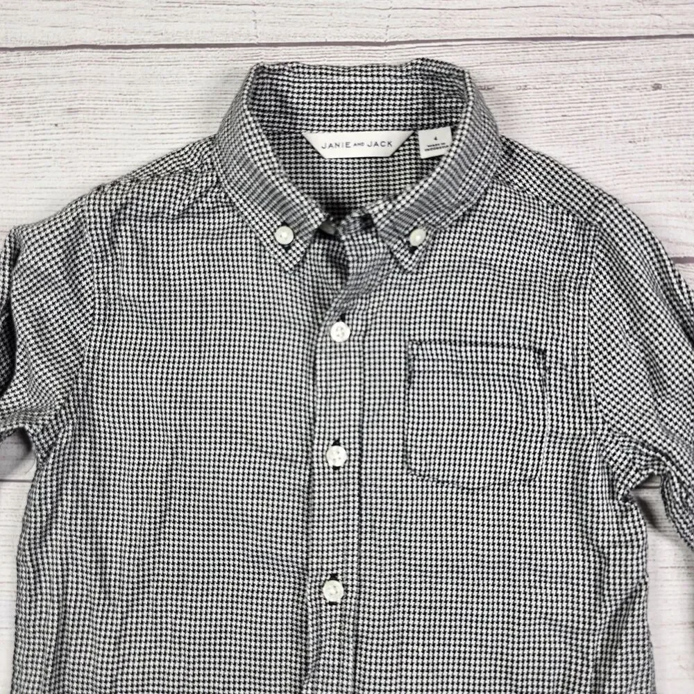 Janie & Jack Boy's Button Down Dress Shirt Size 4 Long Sleeve Cotton